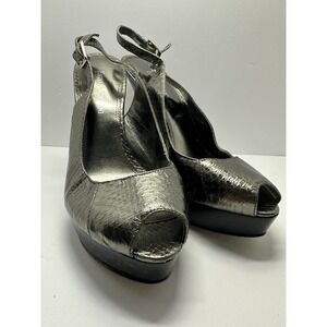 ENZO ANGIOLINI Women Silver Snakeskin Peep Toe Slingback Pump 6 M $160